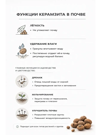 Дренаж Керамзит для цветов и растений фракция 10-20 мм, 5 л Благодатное земледелие